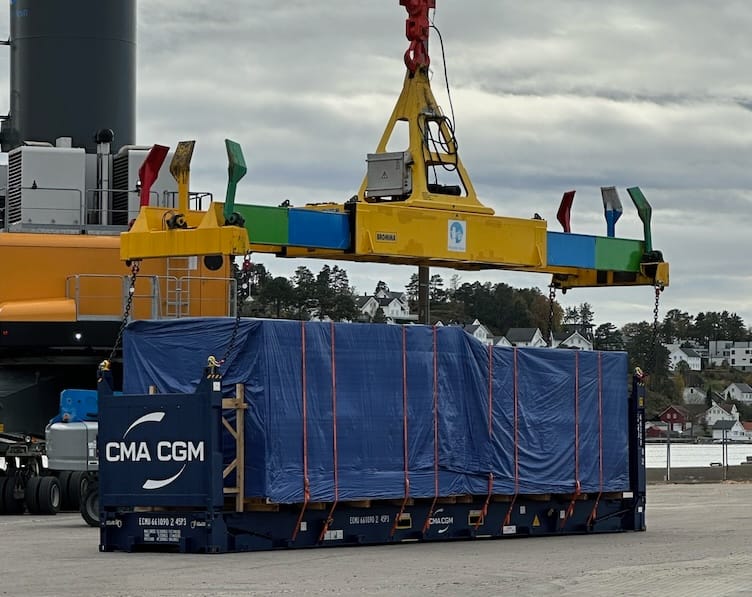 CMA container, første leveranse Morrow i Arendal Havn